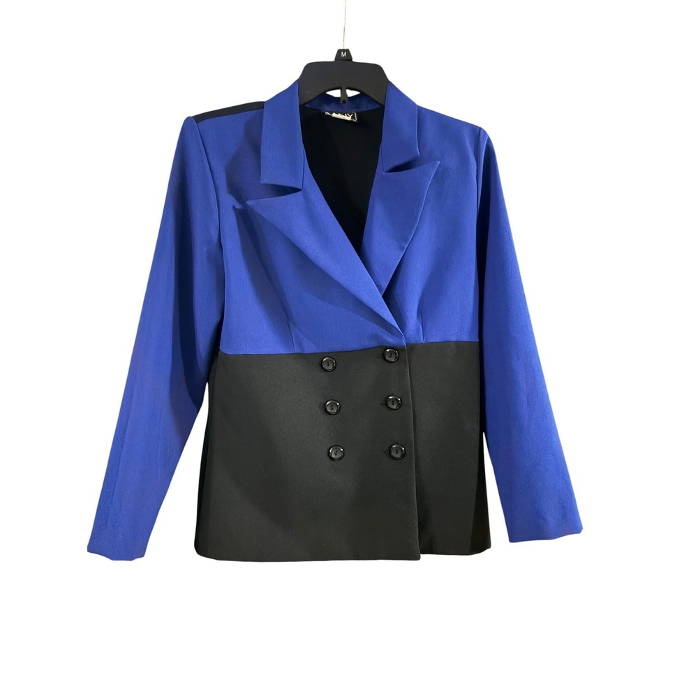Vany New York Colorblock Blazer Royal Blue Black Double Breasted Jacket Size 10